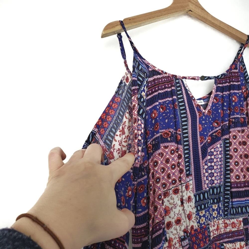 Aeo | Strappy Cold Shoulder Boho Patchwork Dress - image 6